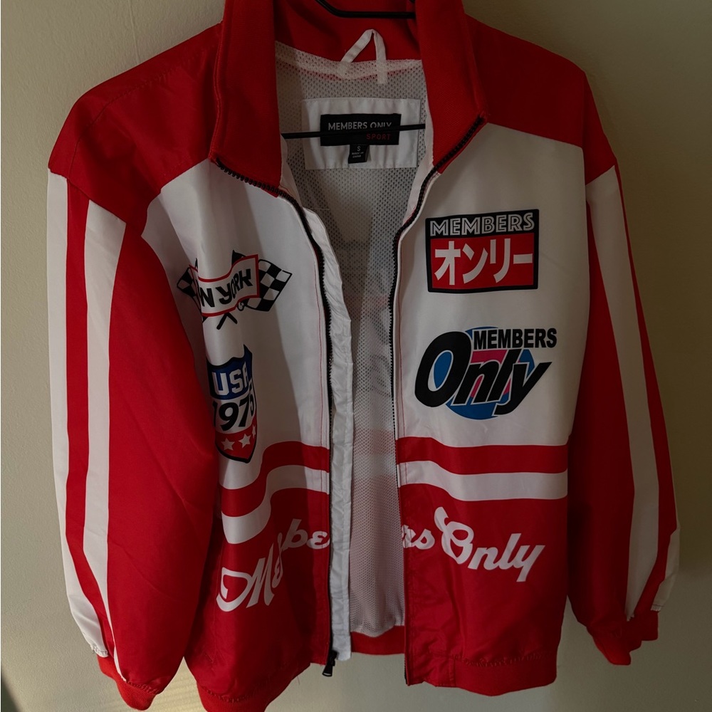 Members Only Red and White Graphic Jacket